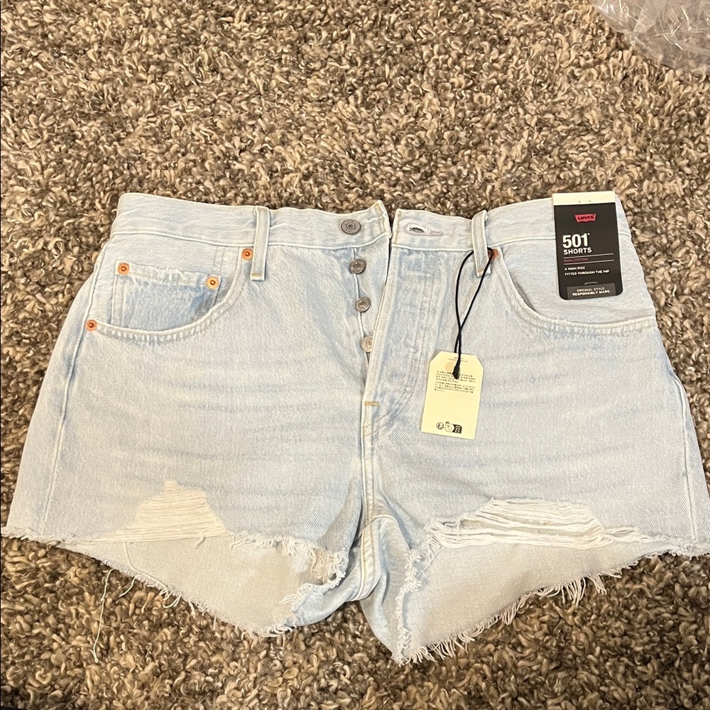 Levi's 501 Button-Fly Light Blue Distressed Jean Shorts